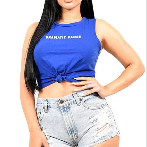 LETTER PRINT SLEEVELESS CROP TOP - Picture 1 of 5